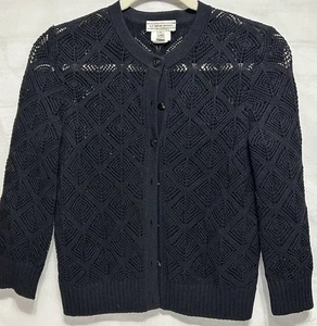 St.John Sport Gr. P schwarz Pointelle Spitze Strick 3/4 Wolle/Rayon Cardigan Pullover - Bild 1 von 18