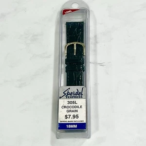 NEW! 18mm Speidel Long Black Crocodile Grain Genuine Leather Men’s Band - Picture 1 of 5