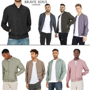 Brave Soul Mens Bomber Jacket Long Sleeve Full Zip Lightweight Outdoor Jacket - Picture 1 of 34