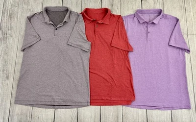 LULULEMON Lot 3 Mens Large Purple Gray Red Short Sleeve Athletic Polo Shirts EXC - Image 1 of 4