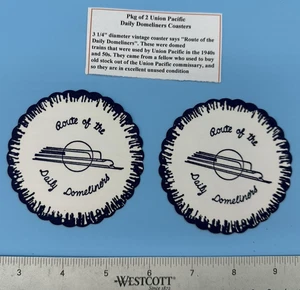 Vtg. Rare Lot of 2 Daily Domeliners Union Pacific Railroad Cocktail Coasters - Picture 1 of 6