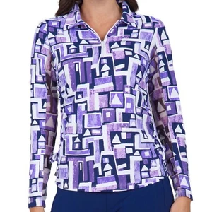 new IBKUL JENNIFER plum/navy Long Sleeve Adjustable Golf Polo Top, Size Small - Picture 1 of 9