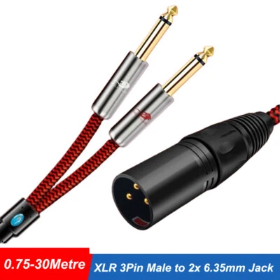 XLR Kupplung Buchse Stecker auf 2x 6,3mm Klinke Stecker Audio Mikrofon Kabel - Bild 1 von 4