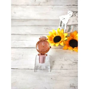 Pink Glitter Face Watch w/Pink Faux Suede Band Quartz Rose Gold Tone NEW - Picture 1 of 4