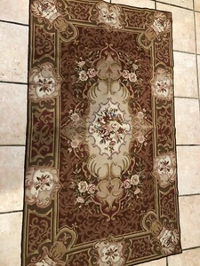 Vintage Handmade Needlepoint Rug/Wall Hanging 59" X 35" Flowers Rose Brown New - Picture 1 of 12