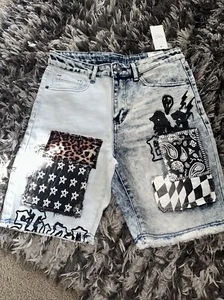 Rue 21 Shorts Herren Gr. 30 Blau Denim Cutoff Verziert Y2K Flex Stretch - Bild 1 von 5