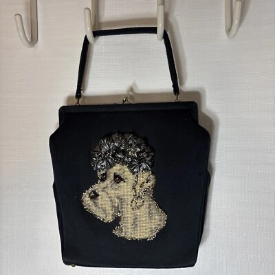 Bolso de Mano Cartera Caniche Años 50 De Colección Adornado con Cuentas y Conchas Lucite ROCKABILLY Foto 1 de 4