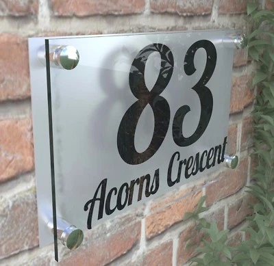 LARGE HOUSE SIGN PLAQUE DOOR NUMBER STREET GLASS EFFECT ACRYLIC HOUSE NAME PR1BS - Image 1 of 4