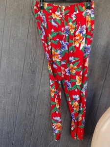NOS Vtg 90s Red Purple Orange Tropical Hawaiian Pants Cotton Drawstring AS IS  - Picture 1 of 10