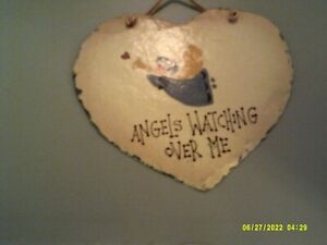 Plain Jane Slate Sign Wall Hanger Handcrafted Angles Watching Over Me