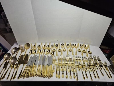 Vintage Gold Toned Retroneu 18-0 Starlight Korea Flatware 88 Pieces HUGE BC - Image 1 of 4