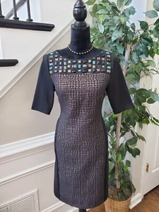 Adrienne Vittadini Womens Black Round Neck Short Sleeve Knee Length Dress Size 4 - Picture 1 of 13