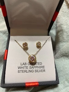 lab created white sapphire14k gold over 2 piece necklace earrings set - Picture 1 of 3