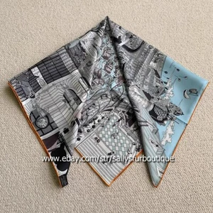 Sallys 18 Momme Twill Silk Wrap Scarf Street Print Double Face Square Shawl 35" - Picture 1 of 7