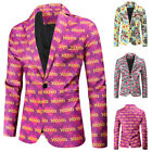 Men's Fashion Coat Jacket Casual Buckle Lapels Printed Single-Breasted Suit Tops