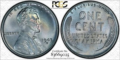 1943-D Lincoln Steel Wheat Penny Cent - NGC MS66 CAC JS - Image 1 of 2