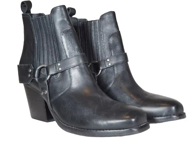 Botines al tobillo Matisse Jasmin punta cuadrada arnés de cuero negro para mujer EE. UU. 10 nuevos Foto 1 de 4