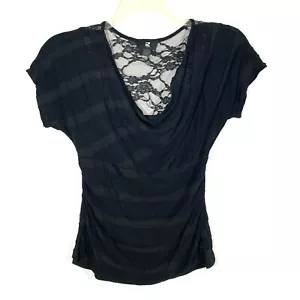 iZ Byer Womens Short Sleeve Cowl Neck Top Shirt Lace Black Polyester Size Large - Picture 1 of 6