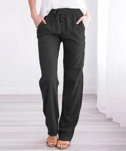 Casual Fall Pants Women Pockets Drawstring Solid Loose Sz M  - Picture 1 of 14