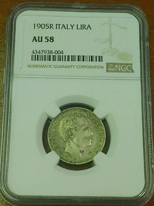 1905R Italy Lira NGC AU 58 KM-32 RARE!!!! - Picture 1 of 4