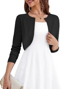 Womens Long Sleeve Black Bolero Shrug Open Front Knit Cropped Cardigan L - Picture 1 of 6