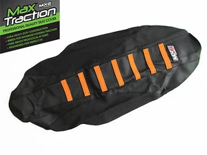 KTM EXC EXCF EXC/F 2012-16 RIBBED GRIPPER SEAT COVER BLACK + ORANGE STRIPES RIBS - Picture 1 of 4