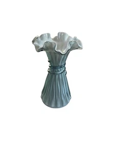 Vintage Fenton Art Glass Wheat Vase with Gray Blue Overlay Ruffles - Picture 1 of 6