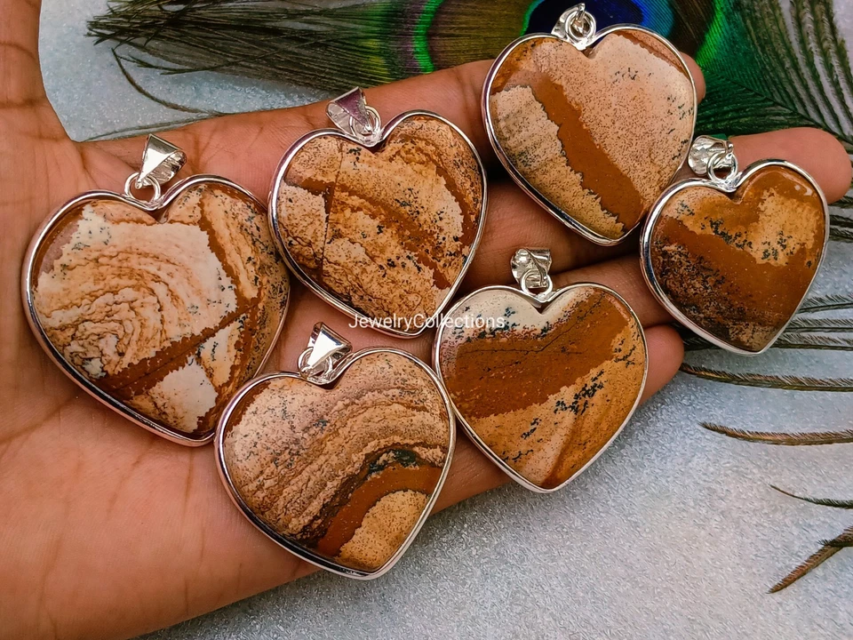 Jarra Jaspe Piedras Preciosas Corazón Colgante Hecho a Mano Bisel Colgante Mujeres Joyería B220 Foto 1 de 4