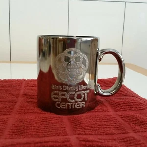 Vintage Epcot Center Kaffeebecher Tasse Chrom verspiegelt silber beidseitig Logo - Bild 1 von 5