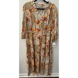 Ophelia Roe Dress Multicolor V-neck Floral Print Women’s Size 1X Tier Midi NEW - Picture 1 of 6