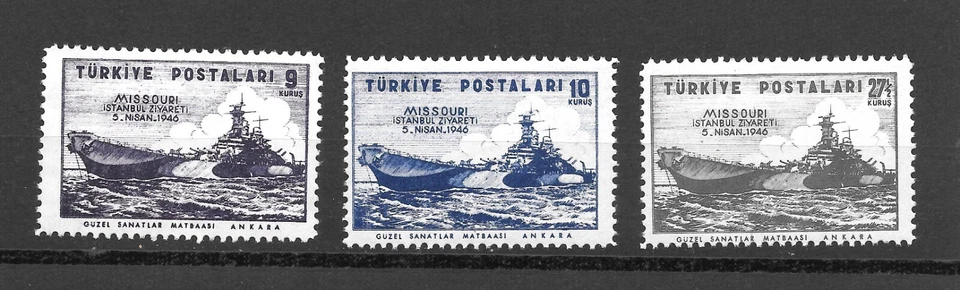 Turkey 1946 Missouri Complete set , 3 stamps ,Mint Never Hinged ** - Image 1 of 2