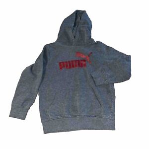 PUMA Hoodie Boys Grey Sweatshirt Size 7 Hooded Pullover Logo Red Letters