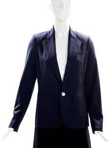 RALPH LAUREN Black Label Navy Blue Silver Logo Button 100% Wool Blazer Jacket 6 - Picture 1 of 10
