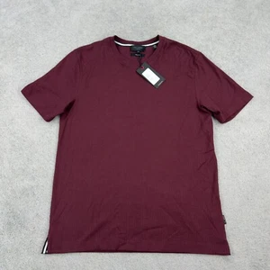Ted Baker T-Shirt Burgundy Ribbed Crew Neck Casual Men’s Small - Picture 1 of 8
