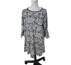 Madison Dress Mini Knit Gray Floral 3/4 Bell Sleeve Women's Large - Picture 1 of 8