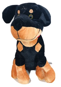 NWOT Rambo Rottweiler Toy Factory Plush Puppy Dog Sitting 14" Black & Brown - Picture 1 of 9