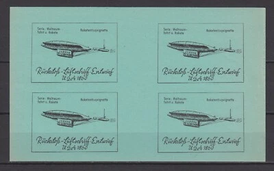 Deutschland - Raketenflugvignettenbl. "Rückstoss-Luftschiff-Entwurf / USA 1860". - Bild 1 von 2