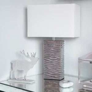 Table Lamp Modern Chrome Textured Light Base Rectangle Lampshade Shade LED Bulb - Picture 1 of 9