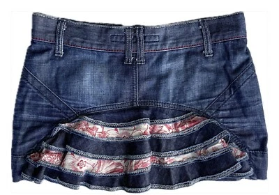 Винтажный архив Y2K Miss Sixty джинсовой ткани Jean микро мини юбка S маленький оборки - Изображение 1 из 4