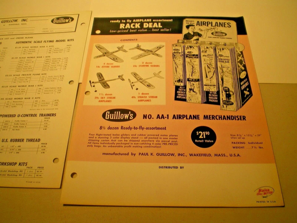GUILLOW'S Balsa Models Original 1966 double sided color dealer flyer L@@K! - Изображение 1 из 1
