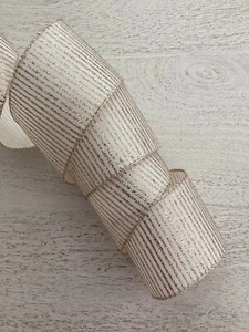 5 yds. IVORY & GOLD STRIPED CHRISTMAS WIRE EDGE RIBBON  2 1/2" WIDE - Picture 1 of 4
