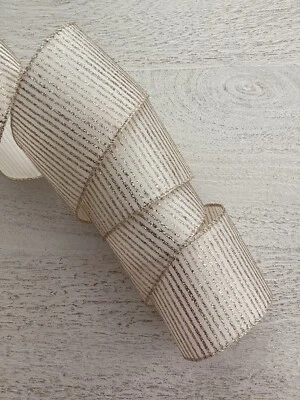 5 yds. IVORY & GOLD STRIPED CHRISTMAS WIRE EDGE RIBBON  2 1/2" WIDE - Image 1 of 4