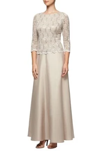 Alex Evenings 161460 Women's Long A-Line Dress 3/4 Sleeve Petite Taupe Sz. 6P - Picture 1 of 2