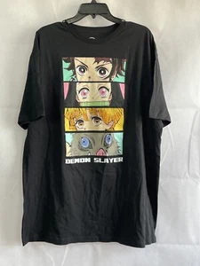 Demon Slayer Anime Aniplex Tanjiro Nezuko Black Graphic T Shirt Men's Size 2XL - Picture 1 of 13