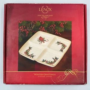Lenox Winter Greetings Cardinal Christmas Holidays Divided Server Tray 9.25" NEW - Picture 1 of 7