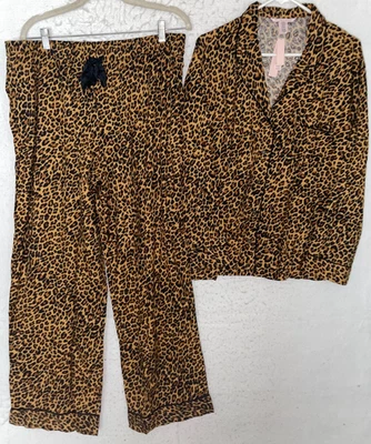 Victoria Secret Flannel Pajama Set PJ XL Leopard Animal Print Pant Long sleeve - Image 1 of 4