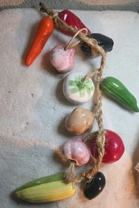 Vintage Hanging Ceramic Vegetables On Jute Rope Farmhouse Decor READ - Picture 1 of 5