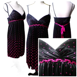 Y2k Ruby Rox Babydoll Mini Dress M Satin Black Pink Polk Dots Fairy Whimsigoth - Picture 1 of 17