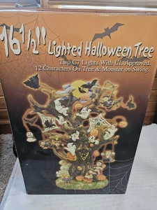 Haunted Halloween Lighted Tree 12 Characters-A Monster On Swing 16.5" Tall + Box - Picture 1 of 8