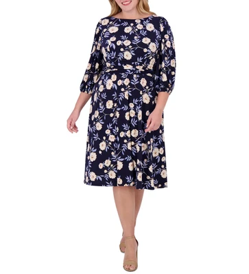 Jessica Howard Plus Size Floral-Print Gathered-Waist Dress MSRP $119 - Image 1 of 4